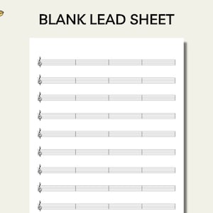 Blank Treble Clef Lead Sheet, Composition Paper, Blank music paper, Sheet music, Music Theory, Composition, Songwriting, Piano, Guitar