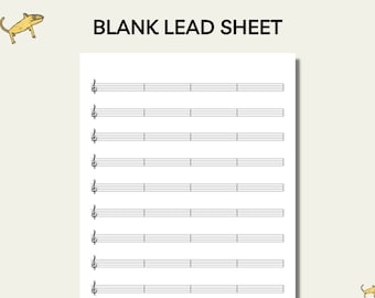 Blank Treble Clef Lead Sheet, Composition Paper, Blank music paper, Sheet music, Music Theory, Composition, Songwriting, Piano, Guitar