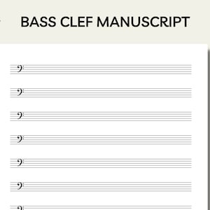 Printable Bass Clef Manuscript, Bass Clef, Music Paper, A4, US Letter, Blank Music Paper, Sheet Music, Printable Music Paper, 12 Staves