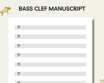 Printable Bass Clef Manuscript, Bass Clef, Music Paper, A4, US Letter, Blank Music Paper, Sheet Music, Printable Music Paper, 12 Staves