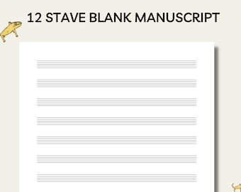 Printable Blank Manuscript, Blank staff paper, music posters, 12 Stave blank manuscript, blank sheet music, Music paper, music art