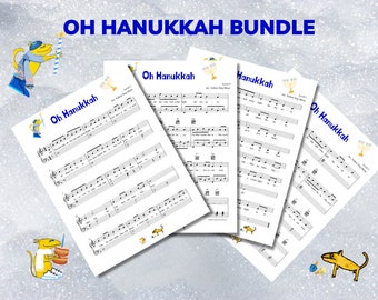 Oh Hanukkah Sheet Music, Piano, Guitar, 4 level Bundle, Holiday Sheet Music, Music Worksheet, Hanukkah Gift, Music Theory, Chanukah Music
