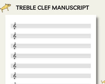 Printable 12 Stave Treble Clef Manuscript,  Blank manuscript, Treble Clef Staff Paper, Blank Music Paper, Piano Staff Paper