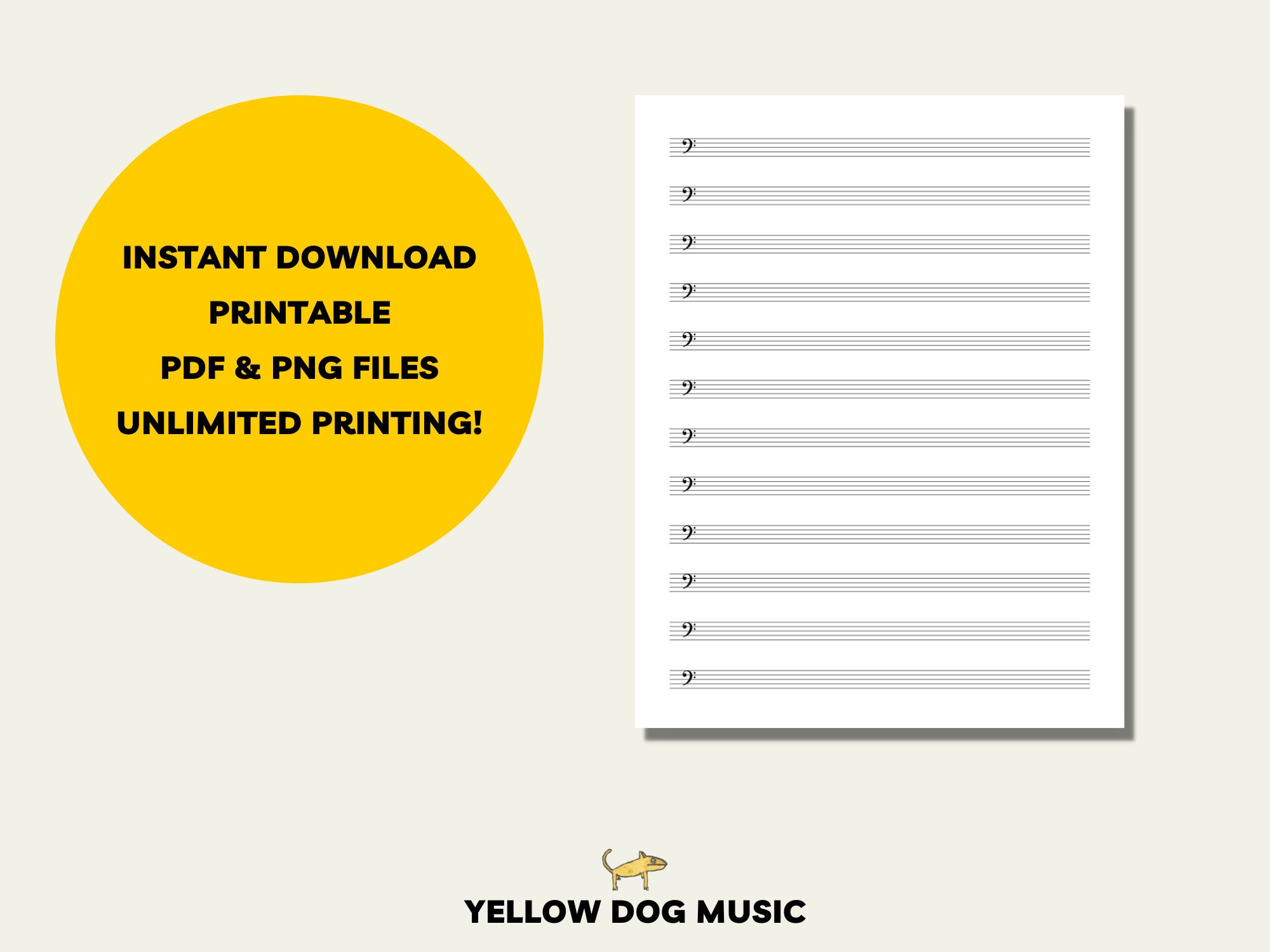 Printable Bass Clef Manuscript, Bass Clef, Music Paper, A4, US Letter ...