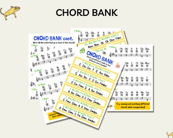 Chord Bank, Chord List, Piano chords, Guitar Chords, Piano sheet music, Guitar sheet music, Chord Diagrams, Music Theory, Guitar Symbols