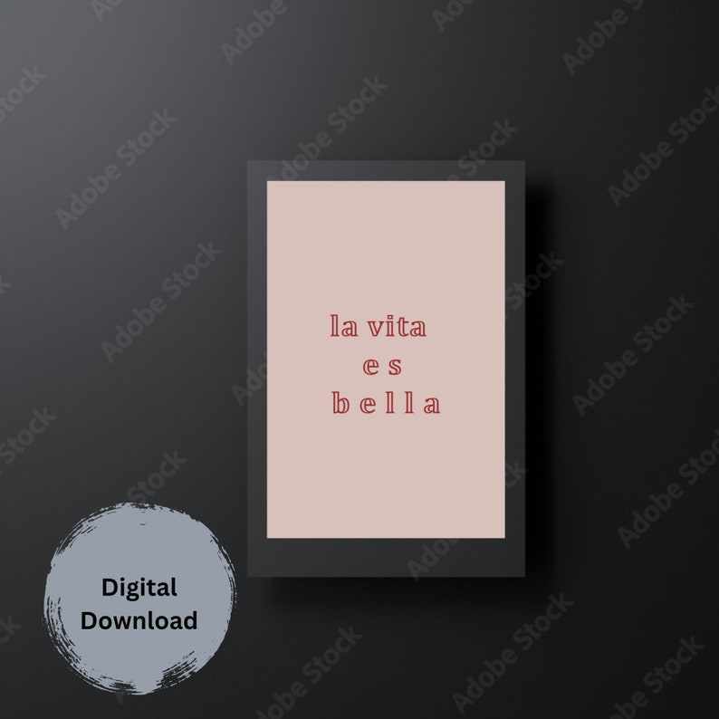 La Vita Es Bella Printable Art Wall Decor Dorm Quote Decor Pink Art Art ...