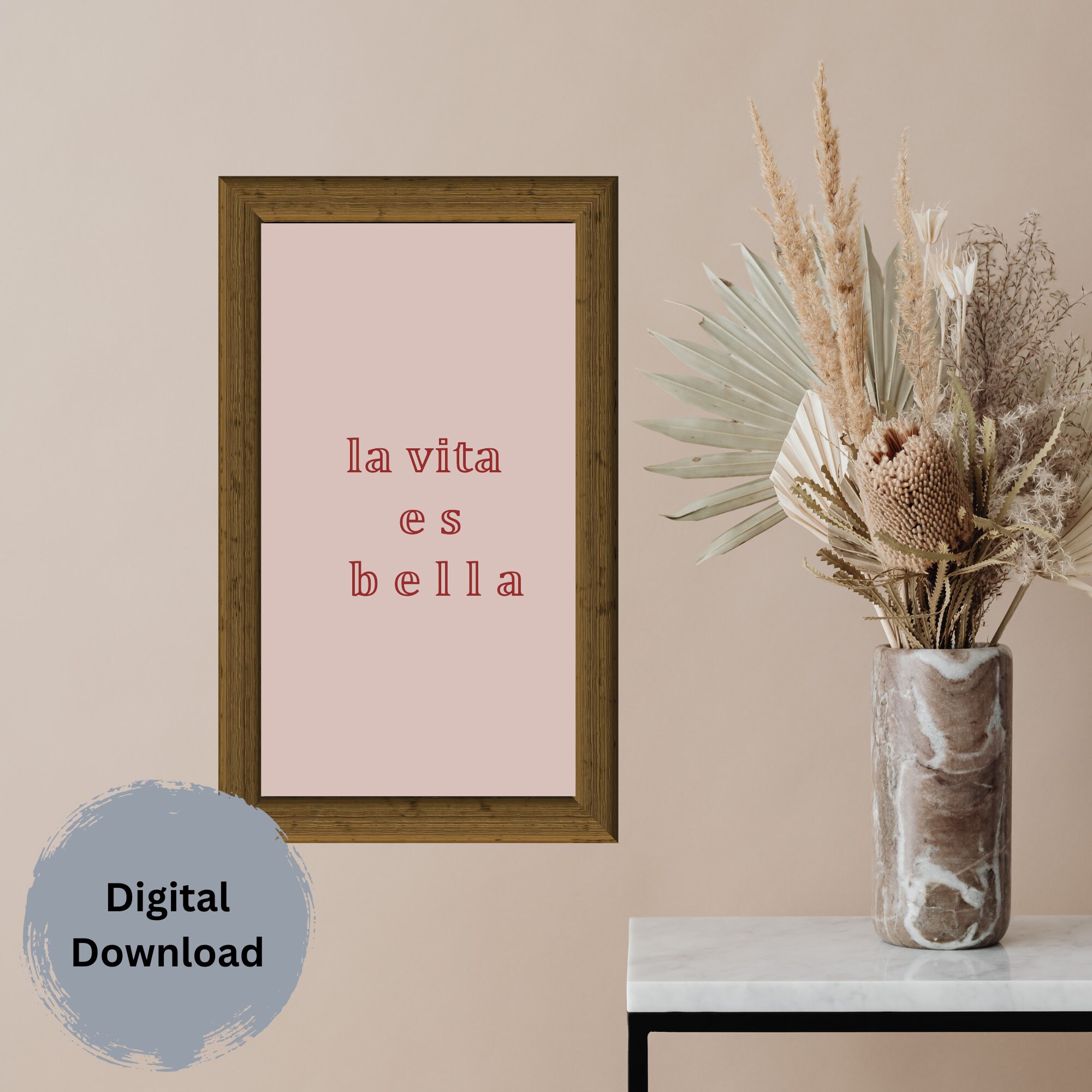 La Vita Es Bella Printable Art Wall Decor Dorm Quote Decor Pink Art Art