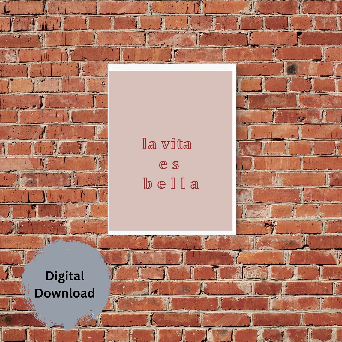 La Vita Es Bella Printable Art Wall Decor Dorm Quote Decor Pink Art Art