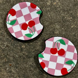 Cherry Checker CAR COASTERS - set of 2