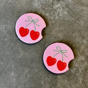 Coquette Cherries CAR COASTERS - set of 2 - cup holder decoration