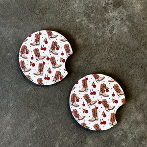Botas de cowgirl e porta-copos de cereja - conjunto de 2 - decoração de porta-copos