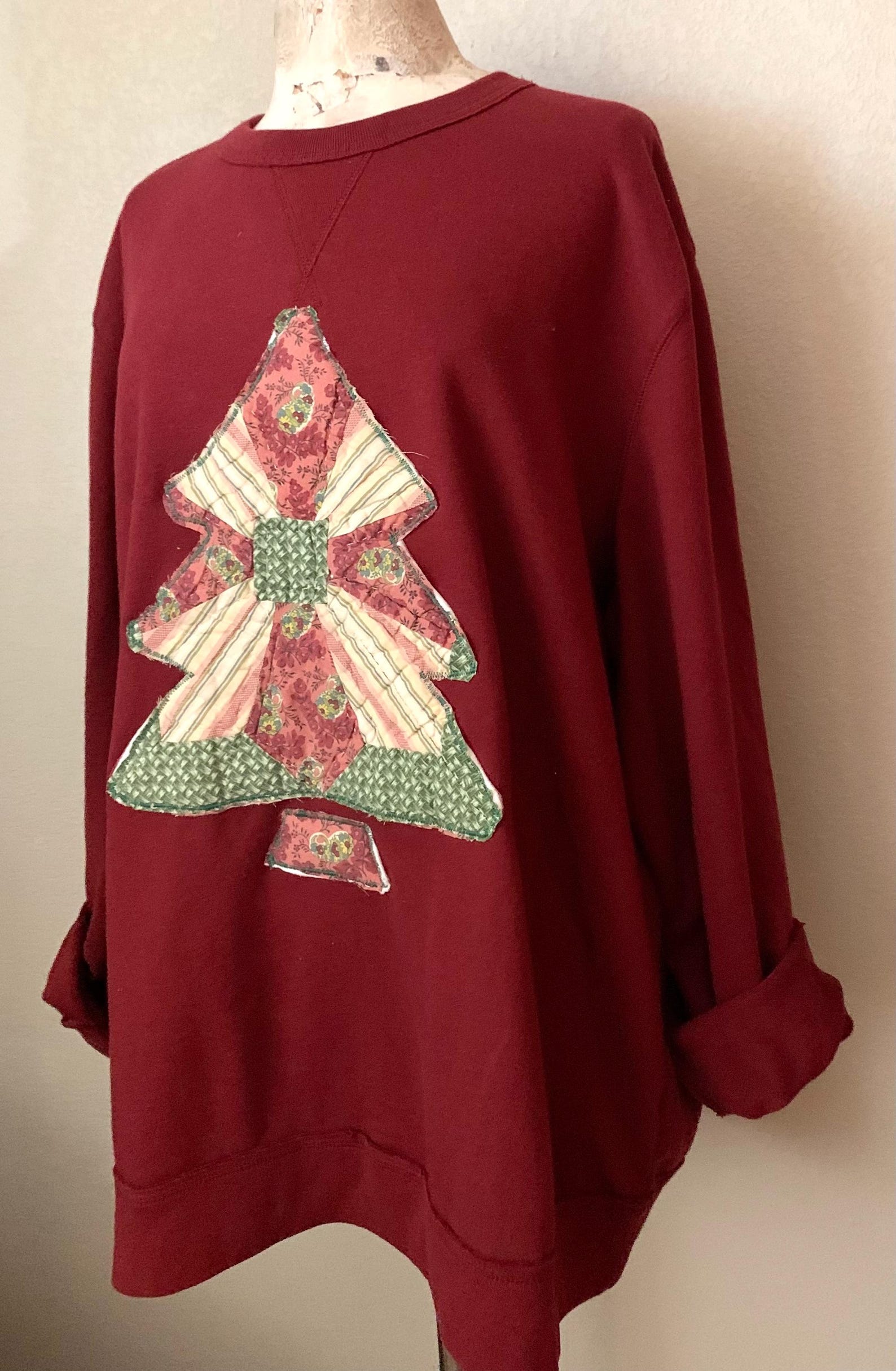 Christmas Tree Patched Patterned Festive Sweatshirt