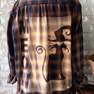 XL Bleached Flannel Acid Washed Distressed FALL Flannel Relaxed Fit Cozy One of a Kind Halloween Shirt Black Cat Bonfires Hayrides Pumpkins