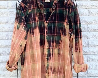 2XLT Bleached Flannel Fall Bonfires Pumpkin Patch Outings Autumn Hayrides Distressed Flannel Shirt Dipped and Splattered Size XX-Large Tall