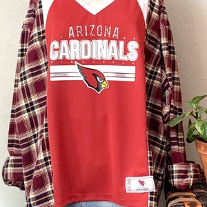 Reworked Arizona Cardinals V-Neck Tee and Flannel Rework Sustainable Clothing Top Shirt ReFashion Upcycled Reconstructed Spliced NFL Ladies