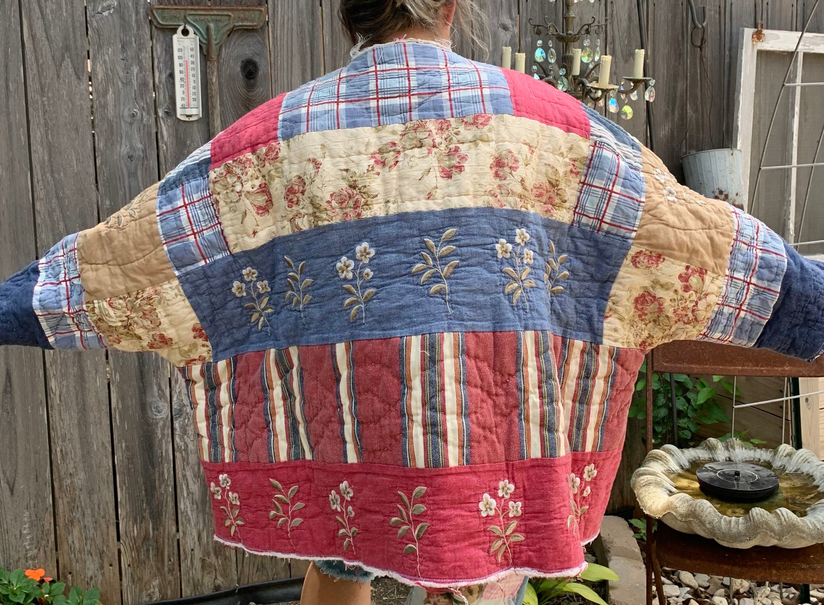 3XL Vintage Quilt Sweatshirt Pullover Jacket Handmade