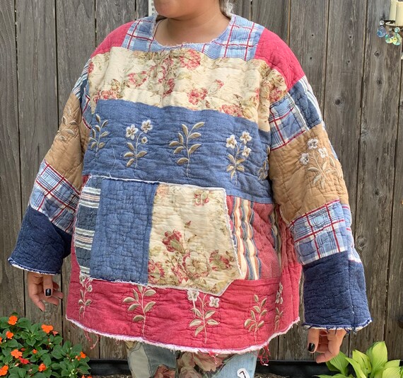 3XL Vintage Quilt Sweatshirt Pullover Jacket Handmade