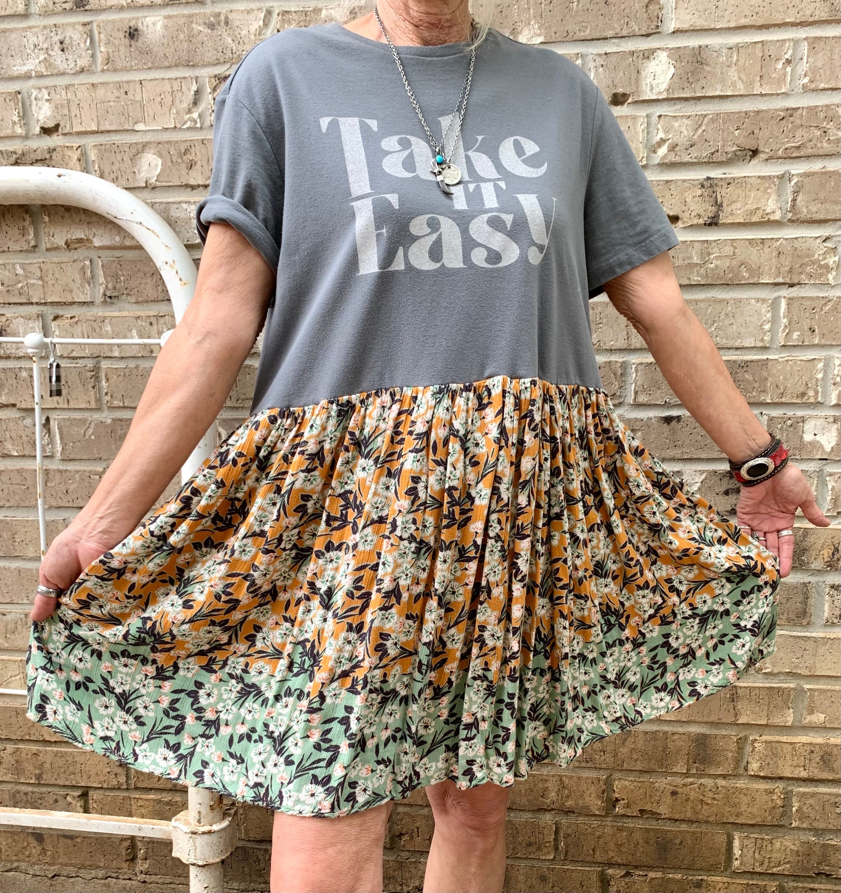 Take It Easy T Shirt Dress Short Maxi Dress Reworked T Shirt Sustainable Small/Medium