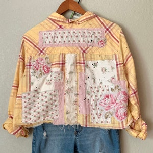 Ladies 3XL Reworked Upcycled Patchwork Crop Top Patched Shirt Cropped ...