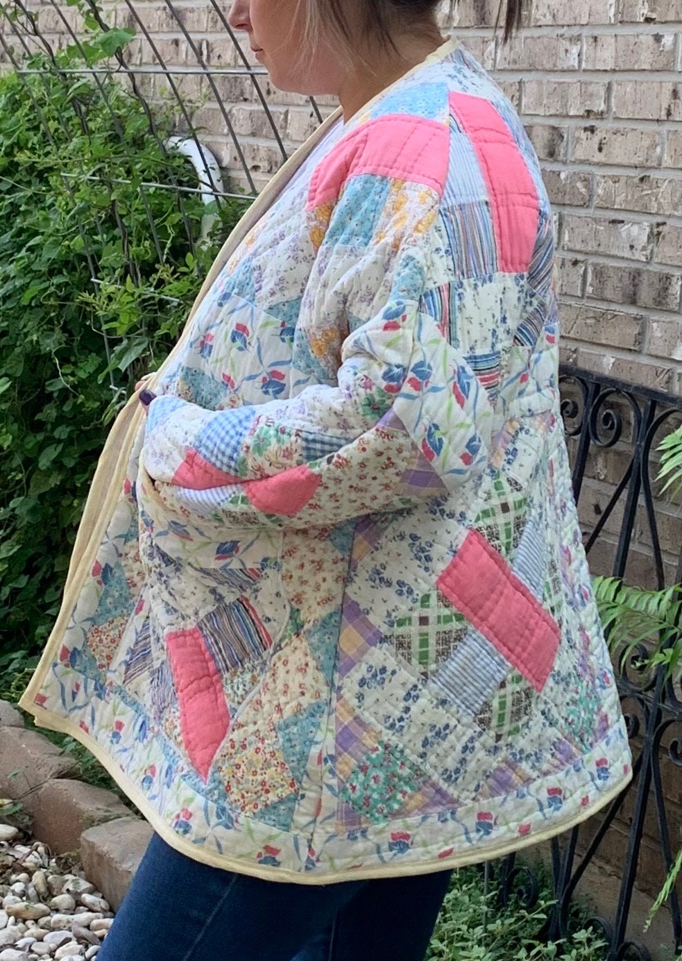Vintage Quilt Coat Jacket Handmade Size Large Boho Trendy Vintage Quilt Coat Jacket Handmade Size Large Boho Trendy