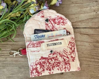 Vintage Quilt ID Holder Debit/Credit Card Holder Business Card Calling Card Holder Spare Change Wallet With Key Ring Clasp