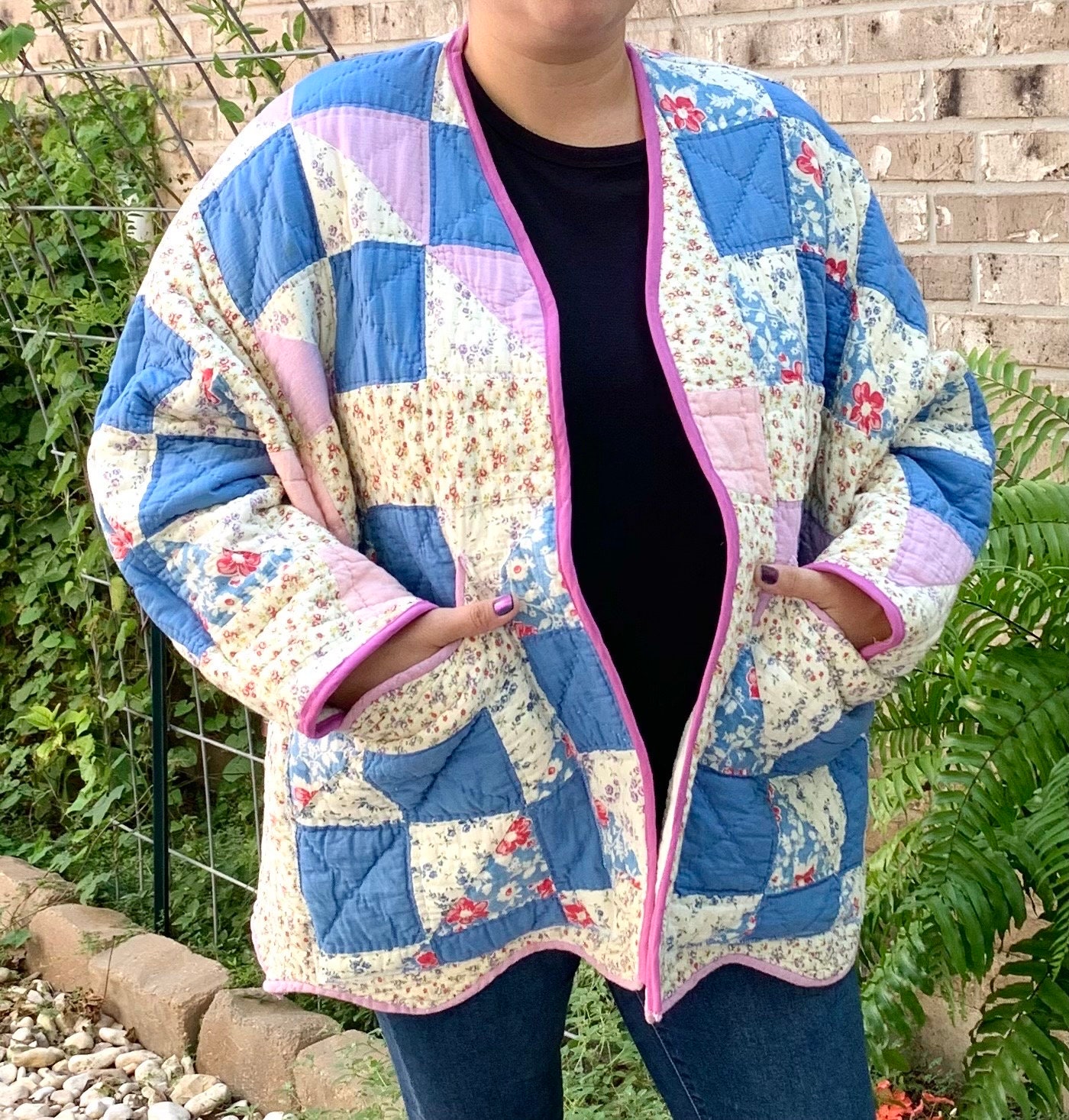Vintage Quilt Coat Jacket Handmade Size X-large Boho Trendy Vintage Quilt Coat Jacket Handmade Size X-large Boho Trendy