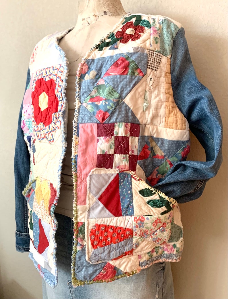 Vintage Patchwork Quilt Jacket Handmade Size Medium Boho Etsy