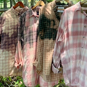 Bleached Flannel Fall Bonfires Pumpkin Patch Outings Autumn Hayrides Distressed Flannel Shirt Dipped and Splattered Size XL-2XL