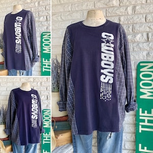Reworked Dallas Cowboys NFL T-Shirt and Flannel Sustainable Clothing Tops Shirt ReFashioned Upcycled Reconstructed Fall Football Shirt NFL
