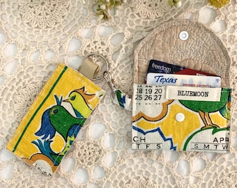 Vintage Quilt ID Holder Debit/Credit Card Holder Business/Calling Card Holder With Key Ring Clasp & Key Ring Combo Set