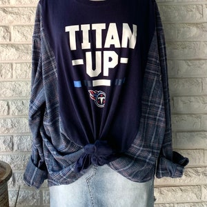 Flannel & Tee Rework Tennessee Titans T-Shirt Sustainable Clothing Tops Shirt ReFashioned Upcycled Reconstructed Fall Football Shirt NFL