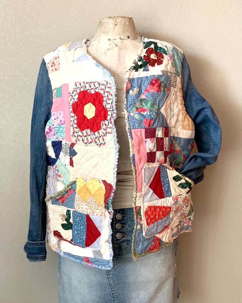 Vintage Patchwork Quilt Jacket Handmade Size Medium Boho Etsy