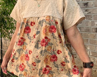Ladies S/M Tunic Top New Twist on Vintage Pattern Slow Fashion Sustainable Fashion Spring/Summer Ladies Top Small Medium