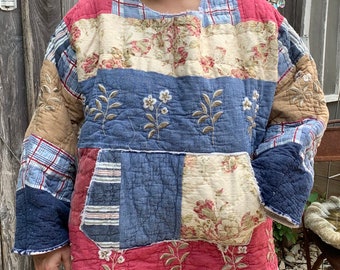 Sudadera con capucha y estampado vintage de talla 3XL, hecha a mano, de gran tamaño, estilo bohemio, a la moda, para usar en capas, muy cómoda