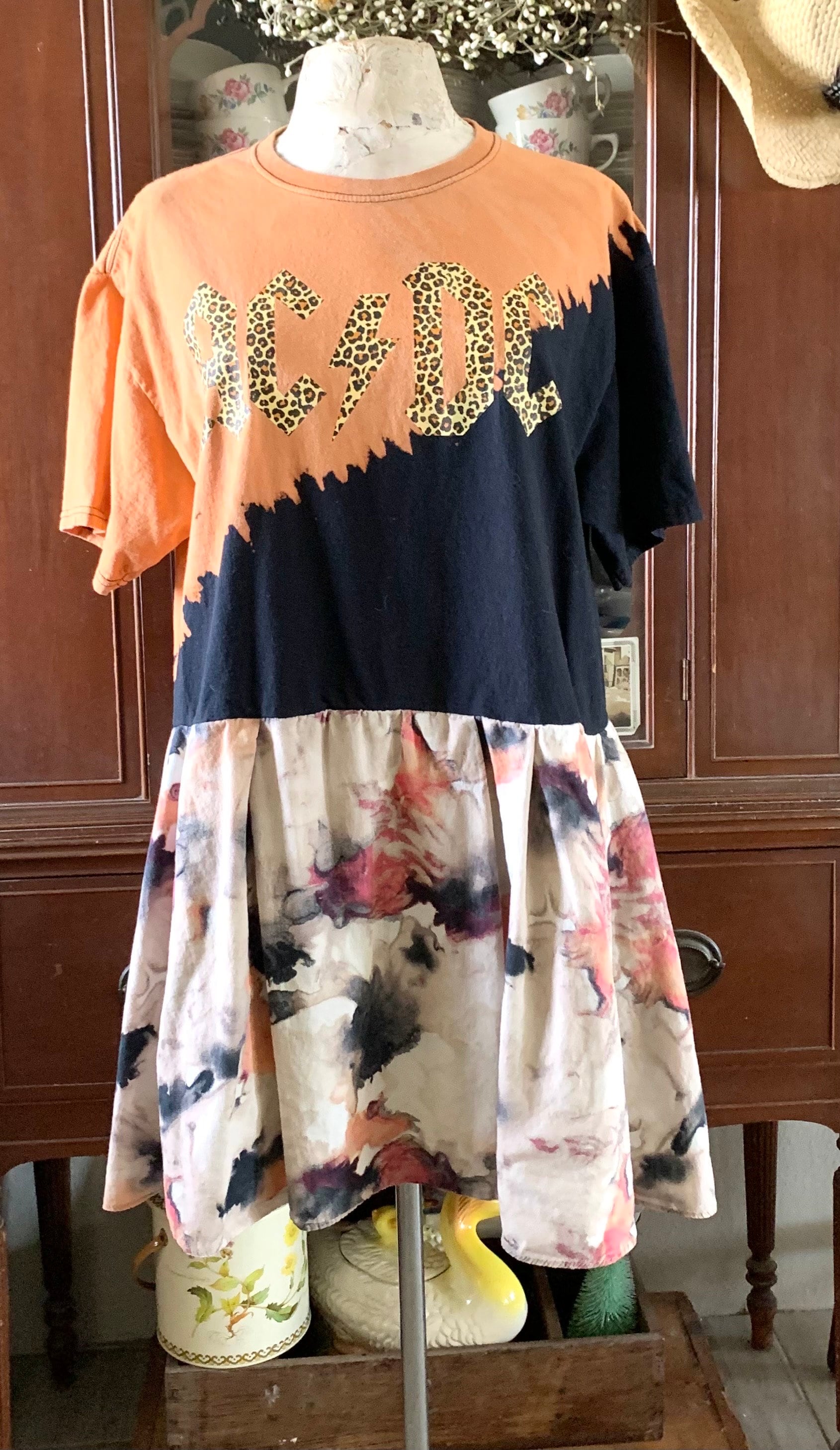 Ac-dc T Shirt Dress Maxi Dress Reworked Ac/dc T Shirt Sustainable ...