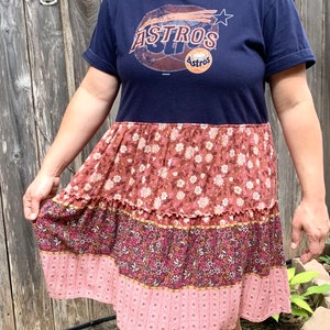 astros t shirt dress MLB Houston Astros Classic Big Girls TOP Dress (Midnight Navy) S / Midnight Navy