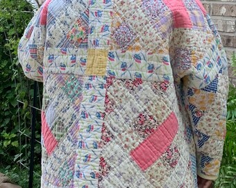 Vintage Quilt Coat Jacket Handmade Size Large Boho Trendy Vintage Quilt Coat Jacket Handmade Size Large Boho Trendy