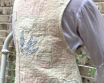 【未使用品】MEYAME FLOWER QUIL TING VEST Ladies SMALL /MEDIUM Vintage Quilt Vest Handmade Hand