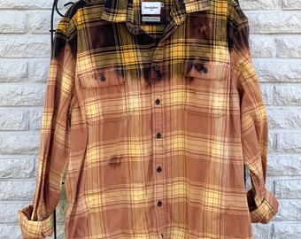 2XL Cozy Bleached Flannel Fall Bonfires Pumpkin Patch Outings Autumn Hayrides Distressed Flannel Shirt Dipped and Splattered Size XXLarge