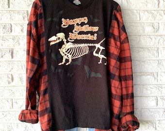 Franela y camiseta reelaboradas Ropa de Halloween reelaborada Tops Camisa Reconstruida Weenie Dog Moda de tendencia de otoño