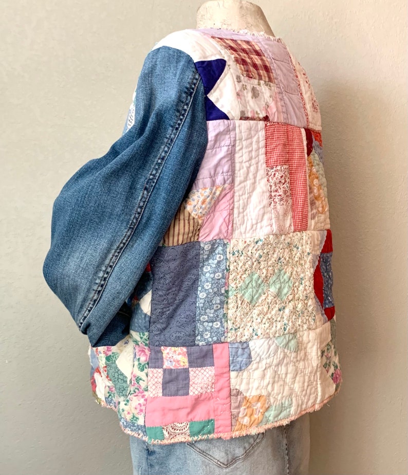 Vintage Patchwork Quilt Jacket Handmade Size Medium Boho Etsy