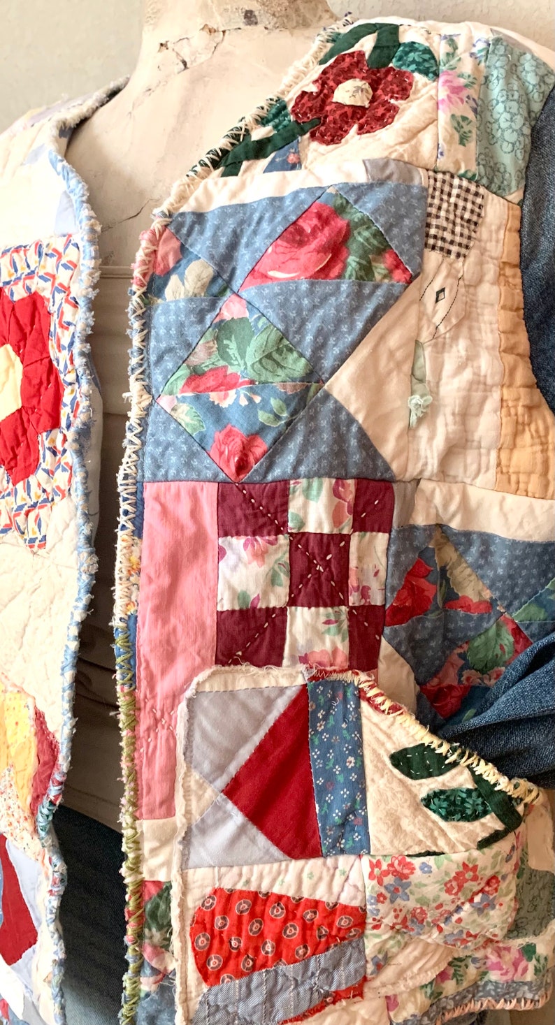 Vintage Patchwork Quilt Jacket Handmade Size Medium Boho Etsy