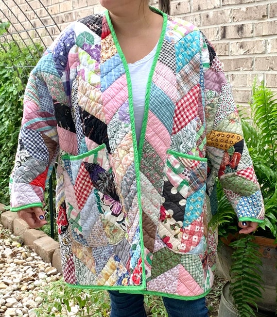 Vintage Quilt Coat Jacket Handmade Size X-large Boho Trendy Quilt
