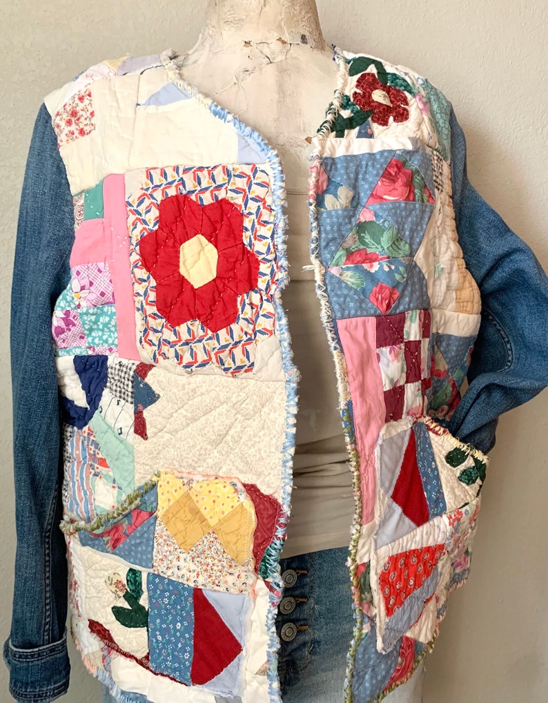Vintage Patchwork Quilt Jacket Handmade Size Medium Boho Etsy