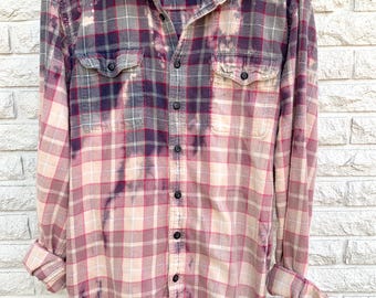 XL Cozy Bleached Flannel Fall Bonfires Pumpkin Patch Outings Autumn Hayrides Distressed Flannel Shirt Dipped and Splattered Size X-Large