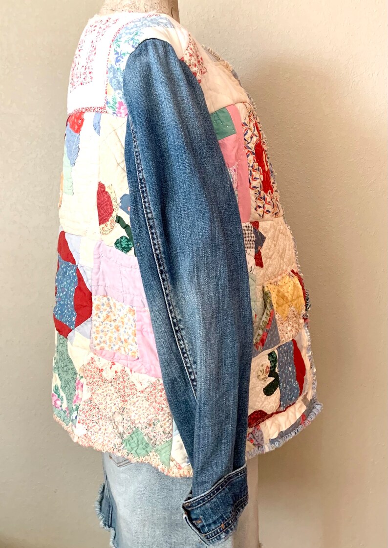Vintage Patchwork Quilt Jacket Handmade Size Medium Boho Etsy