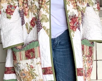 Chaqueta de abrigo de edredón vintage hecha a mano tamaño 2XLarge Boho ropa de edredón de moda de gran tamaño para capas