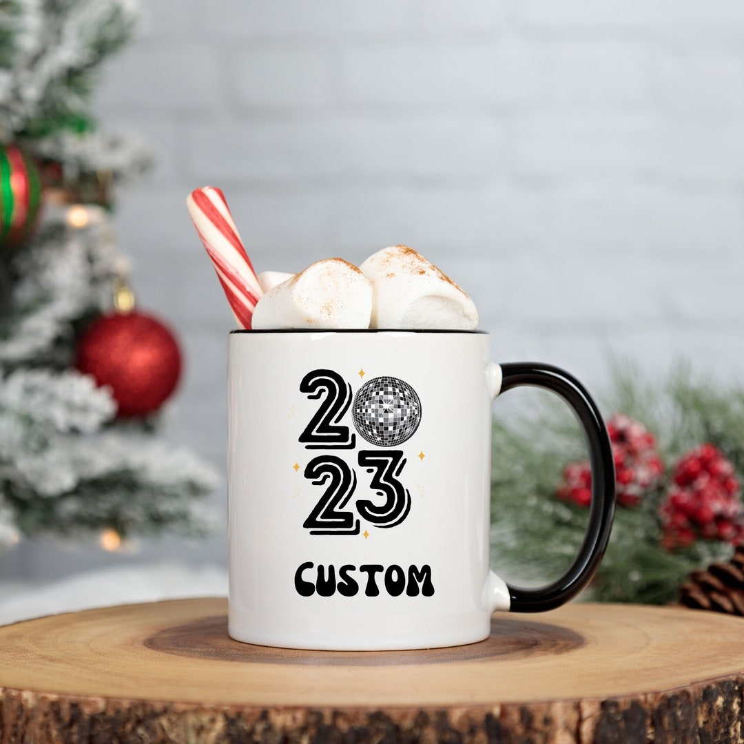 Retro New Years 2023 Cocoa and Coffee Mug, Personalized, Christmas Mug, Holiday Coffee Cup