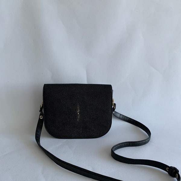 Vintage Black Stingray Leather Crossbody Purse by Sea Horse