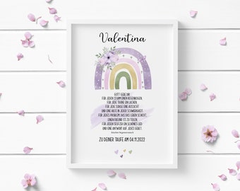 Taufgeschenk Taufe Poster Paten personalisiert Regenbogen Mädchen PDF Download